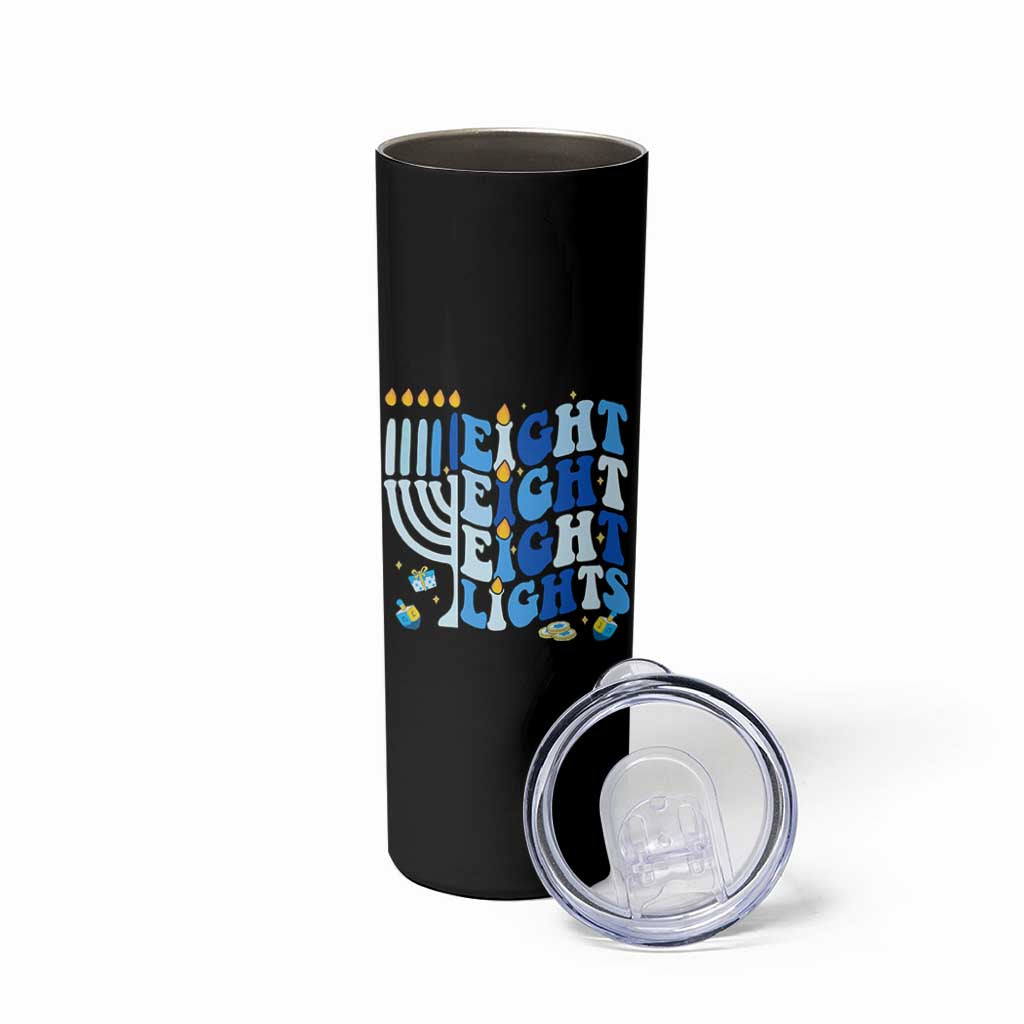 Happy Hanukkah Skinny Tumbler Retro Groovy Eight Nights and Eight Lights - Wonder Print Shop