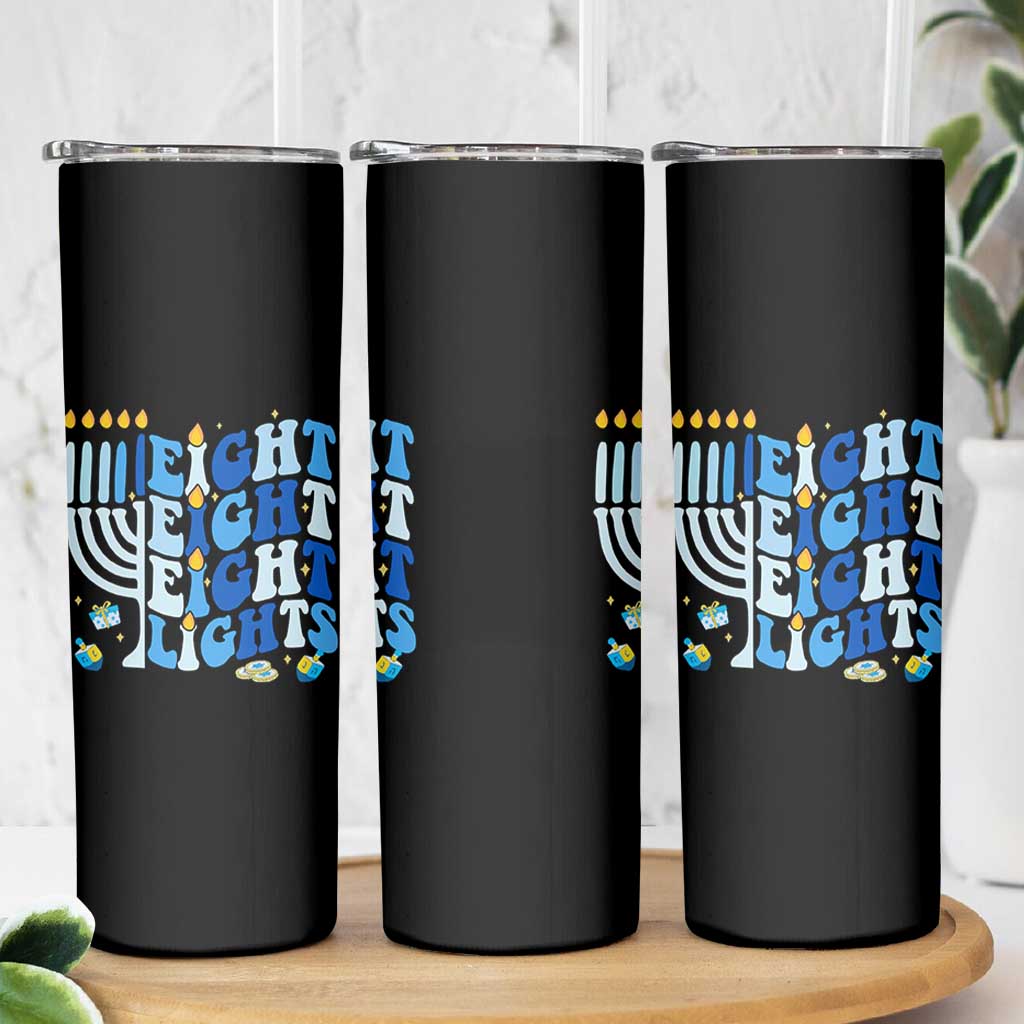 Happy Hanukkah Skinny Tumbler Retro Groovy Eight Nights and Eight Lights - Wonder Print Shop