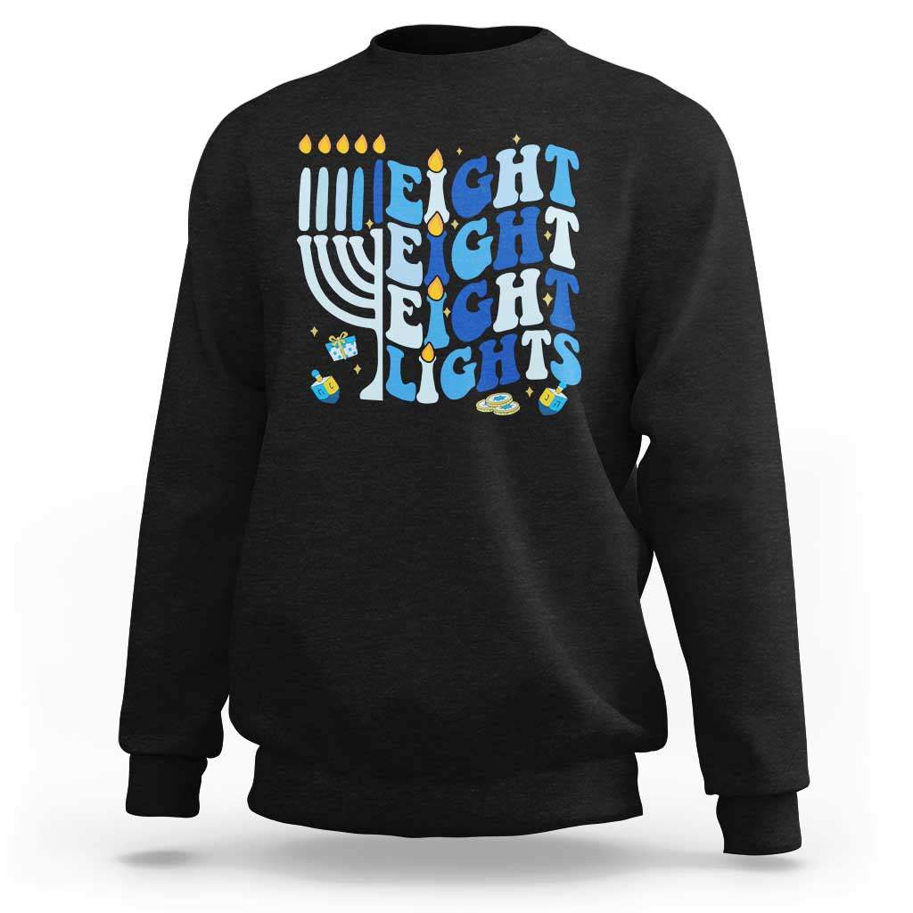 Happy Hanukkah Sweatshirt Retro Groovy Eight Nights and Eight Lights - Wonder Print Shop