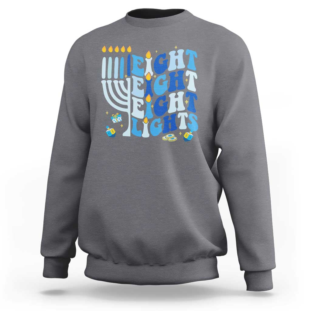 Happy Hanukkah Sweatshirt Retro Groovy Eight Nights and Eight Lights - Wonder Print Shop
