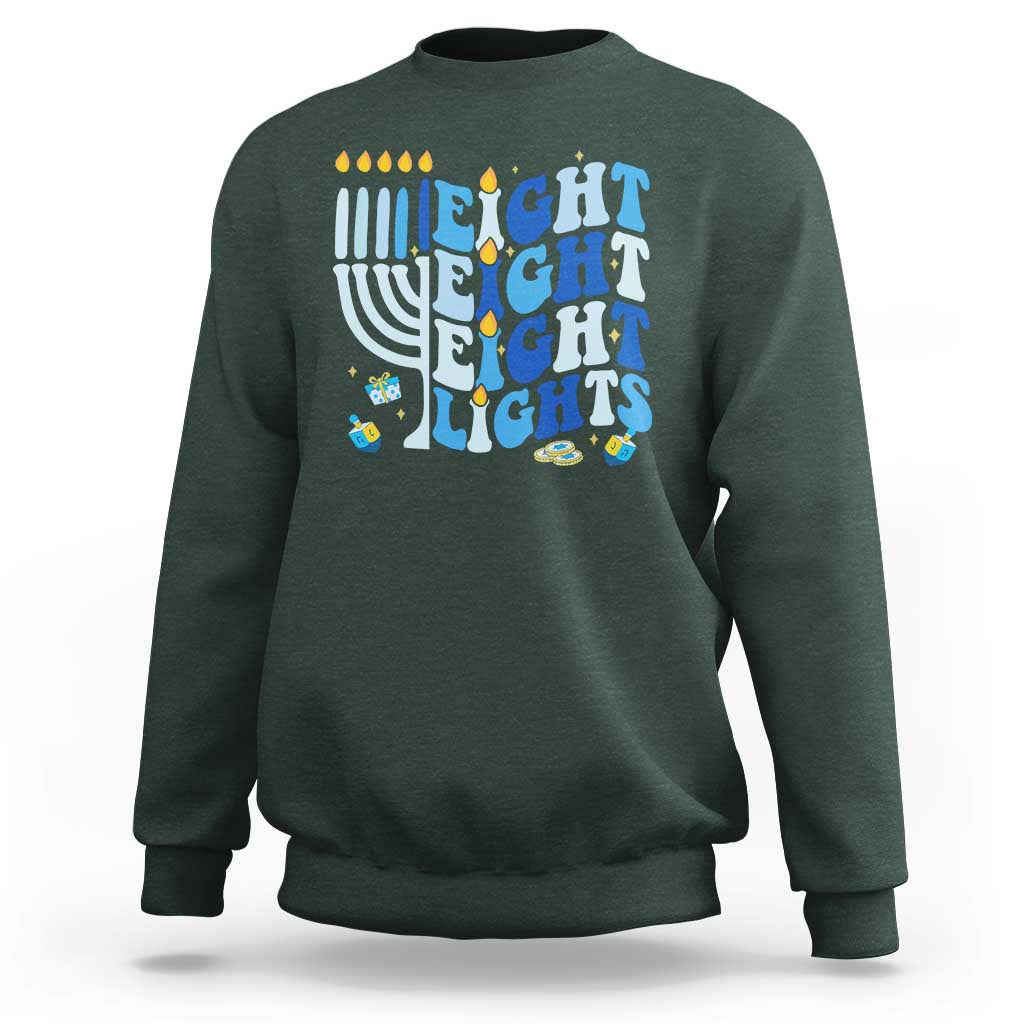 Happy Hanukkah Sweatshirt Retro Groovy Eight Nights and Eight Lights - Wonder Print Shop