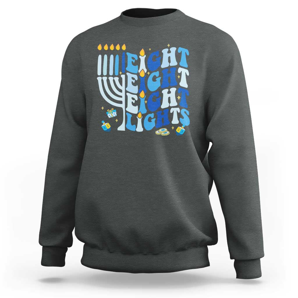 Happy Hanukkah Sweatshirt Retro Groovy Eight Nights and Eight Lights - Wonder Print Shop