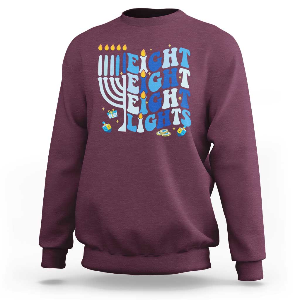 Happy Hanukkah Sweatshirt Retro Groovy Eight Nights and Eight Lights - Wonder Print Shop