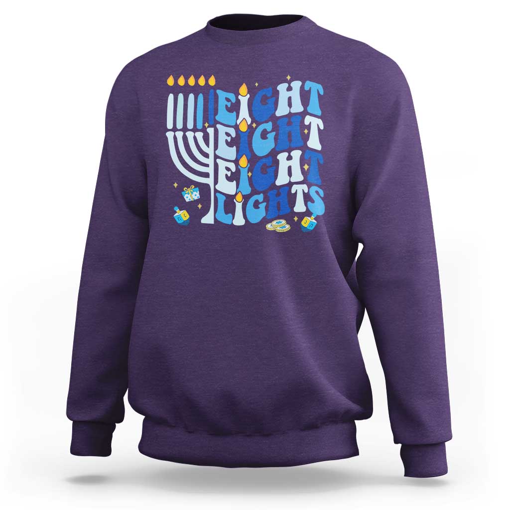 Happy Hanukkah Sweatshirt Retro Groovy Eight Nights and Eight Lights - Wonder Print Shop