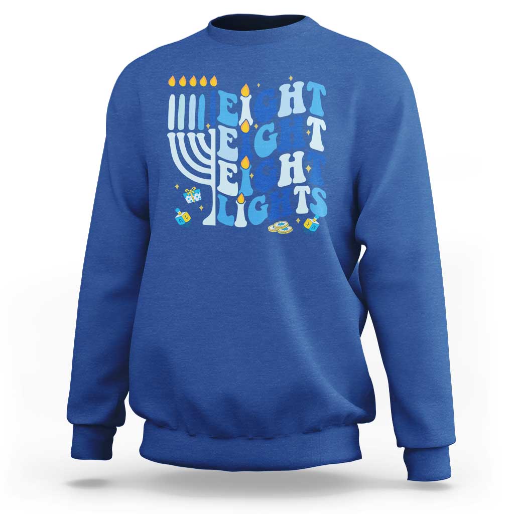 Happy Hanukkah Sweatshirt Retro Groovy Eight Nights and Eight Lights - Wonder Print Shop