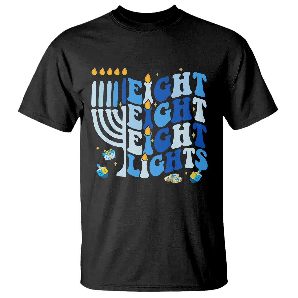 Happy Hanukkah T Shirt Retro Groovy Eight Nights and Eight Lights - Wonder Print Shop