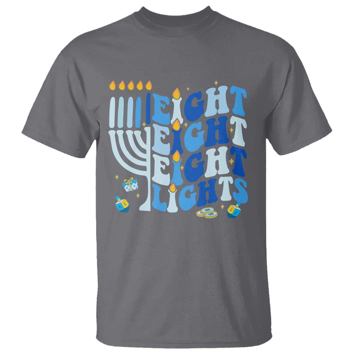 Happy Hanukkah T Shirt Retro Groovy Eight Nights and Eight Lights - Wonder Print Shop