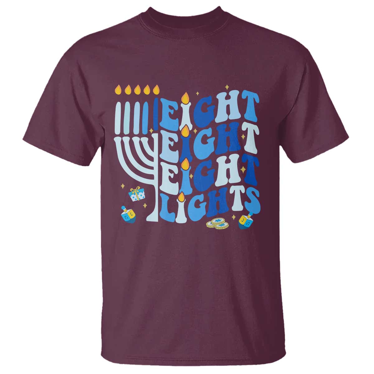 Happy Hanukkah T Shirt Retro Groovy Eight Nights and Eight Lights - Wonder Print Shop