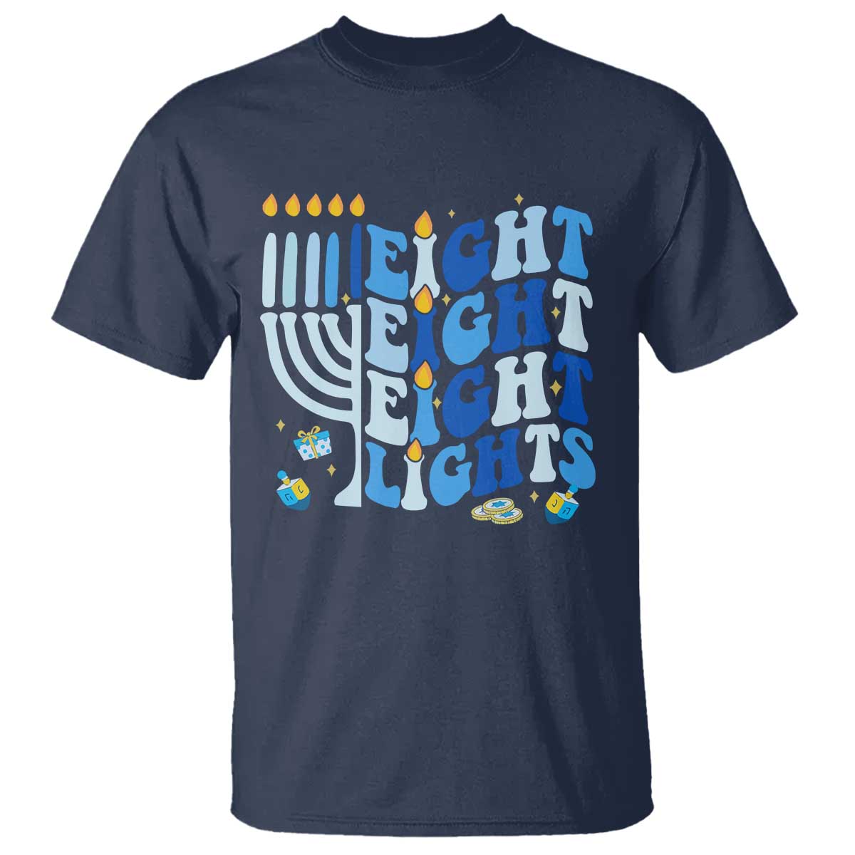 Happy Hanukkah T Shirt Retro Groovy Eight Nights and Eight Lights - Wonder Print Shop