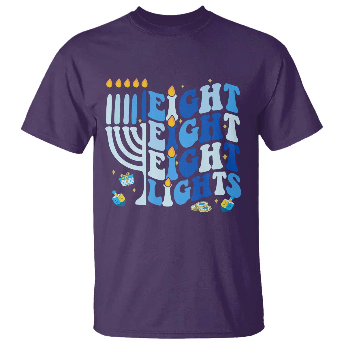 Happy Hanukkah T Shirt Retro Groovy Eight Nights and Eight Lights - Wonder Print Shop