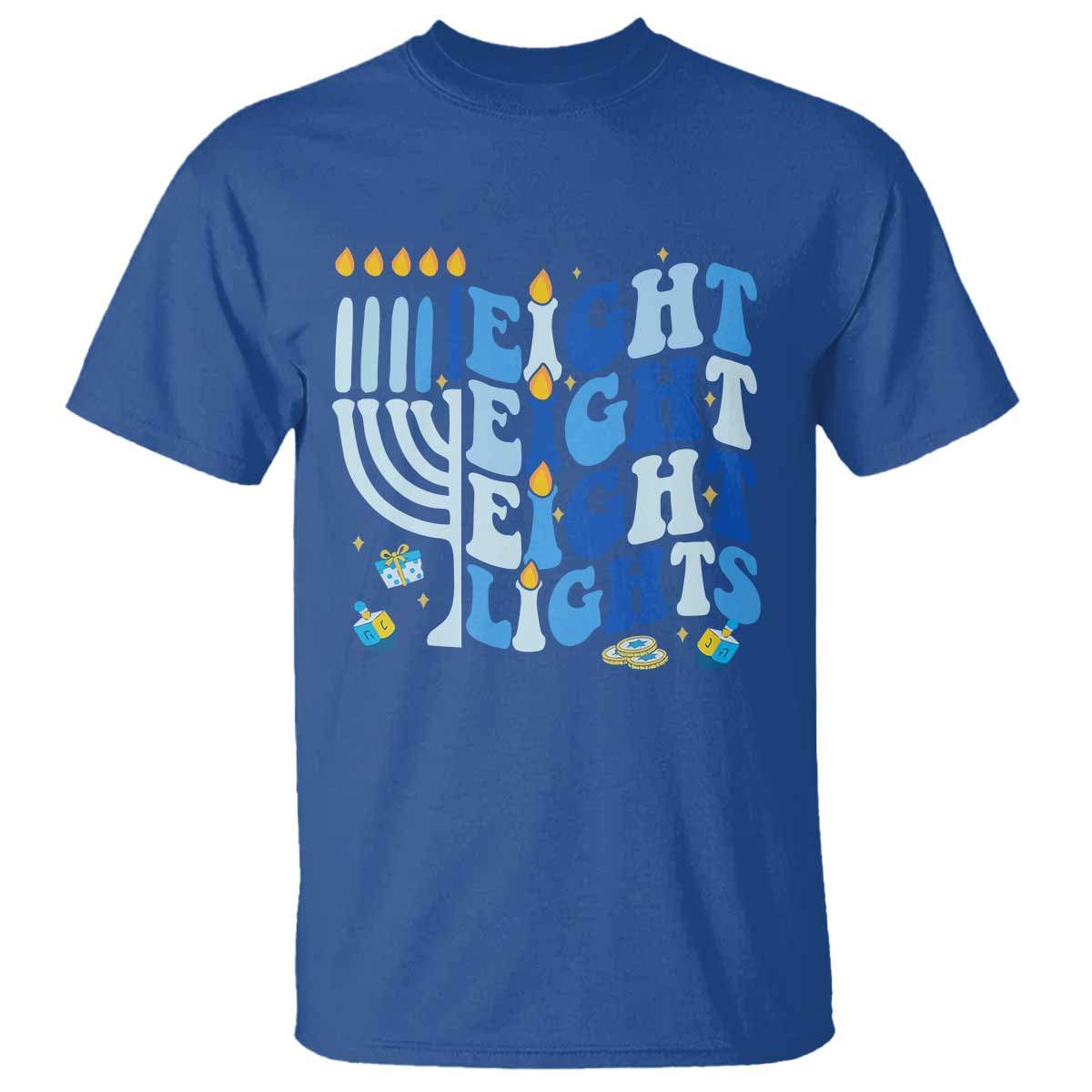 Happy Hanukkah T Shirt Retro Groovy Eight Nights and Eight Lights - Wonder Print Shop