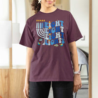 Happy Hanukkah T Shirt For Women Retro Groovy Eight Nights and Eight Lights - Wonder Print Shop