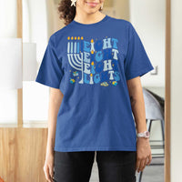 Happy Hanukkah T Shirt For Women Retro Groovy Eight Nights and Eight Lights - Wonder Print Shop