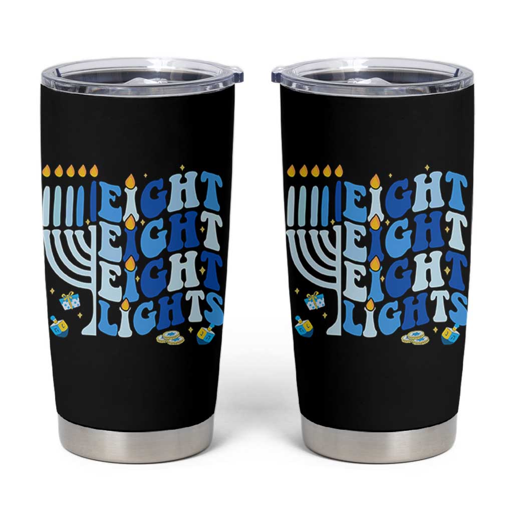 Happy Hanukkah Tumbler Cup Retro Groovy Eight Nights and Eight Lights - Wonder Print Shop