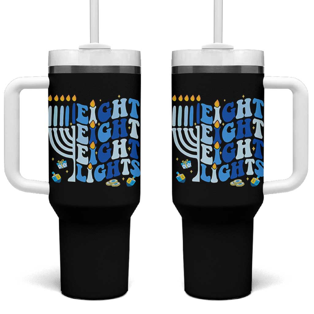 Happy Hanukkah Tumbler With Handle Retro Groovy Eight Nights and Eight Lights - Wonder Print Shop