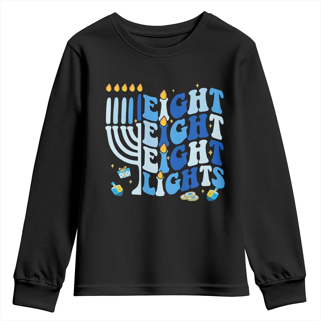 Happy Hanukkah Youth Sweatshirt Retro Groovy Eight Nights and Eight Lights - Wonder Print Shop