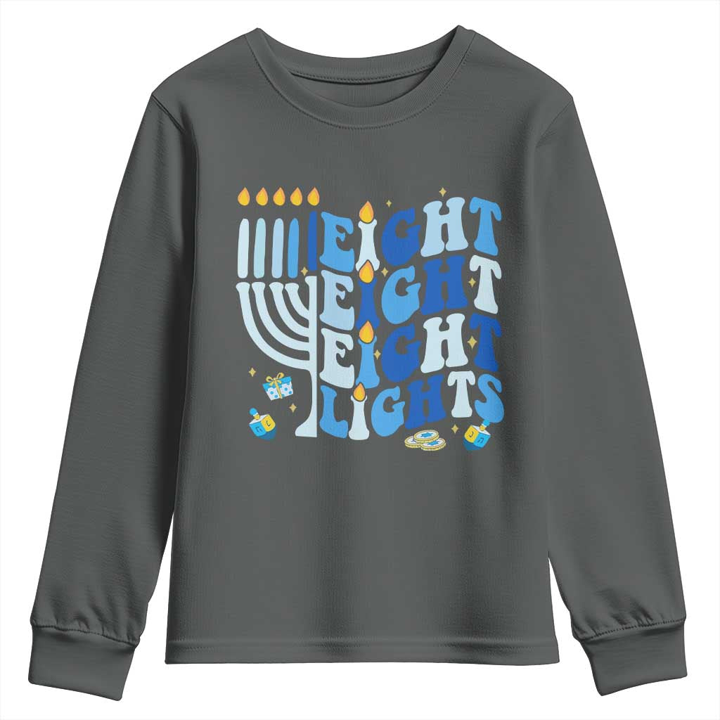 Happy Hanukkah Youth Sweatshirt Retro Groovy Eight Nights and Eight Lights - Wonder Print Shop