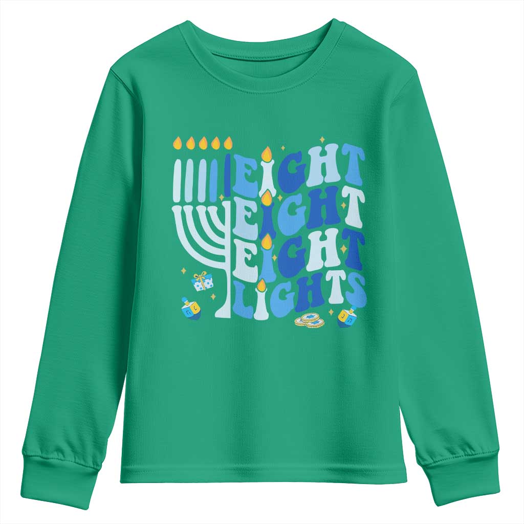 Happy Hanukkah Youth Sweatshirt Retro Groovy Eight Nights and Eight Lights - Wonder Print Shop