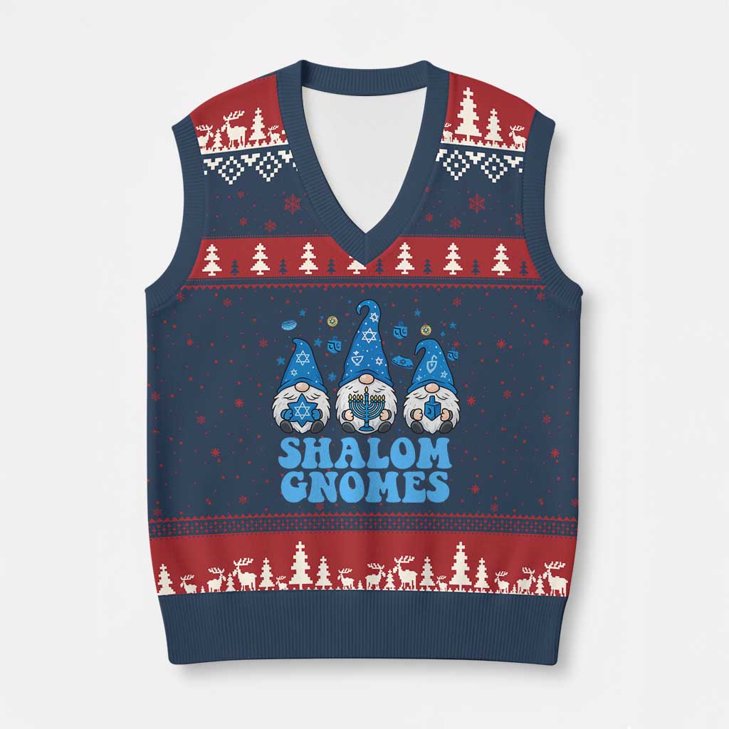 Happy Hanukkah V-Neck Knit Sweater Vest Retro Groovy Eight Nights Lights - Wonder Print Shop
