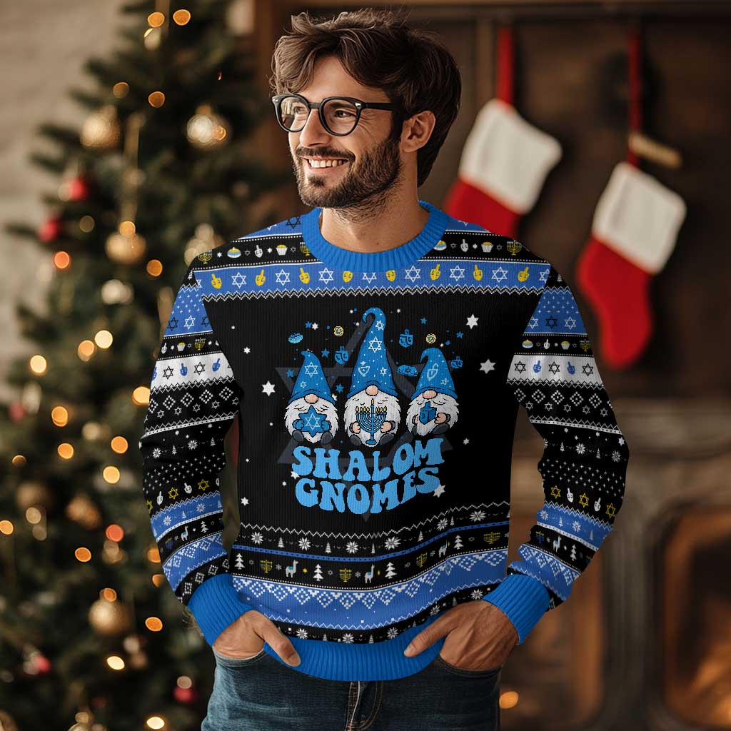 Happy Hanukkah Hanukkah Ugly Sweater Retro Groovy Eight Nights Lights - Wonder Print Shop