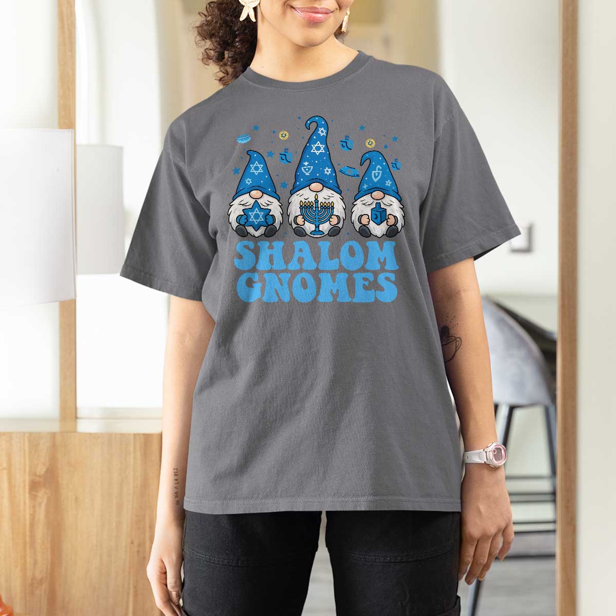 Happy Hanukkah T Shirt For Women Retro Groovy Eight Nights Lights - Wonder Print Shop