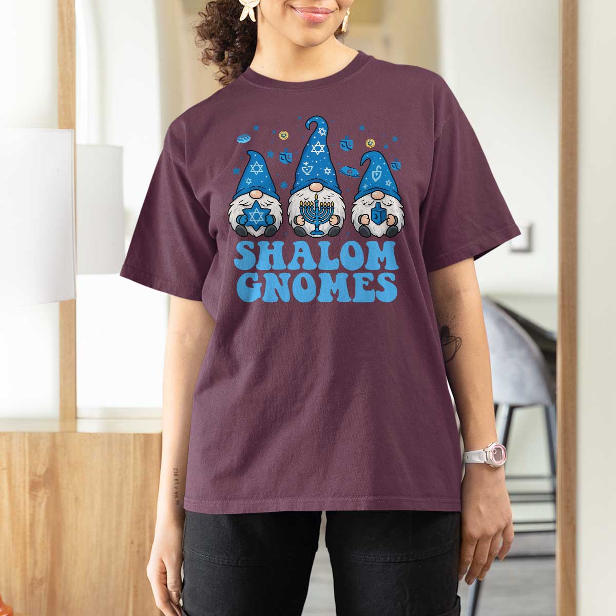 Happy Hanukkah T Shirt For Women Retro Groovy Eight Nights Lights - Wonder Print Shop