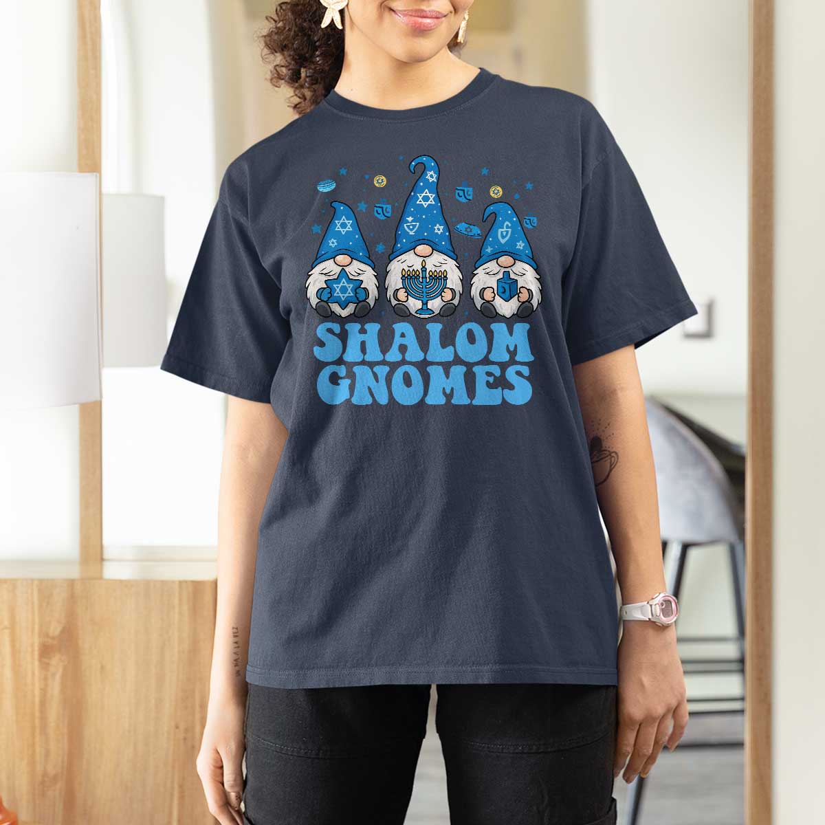 Happy Hanukkah T Shirt For Women Retro Groovy Eight Nights Lights - Wonder Print Shop