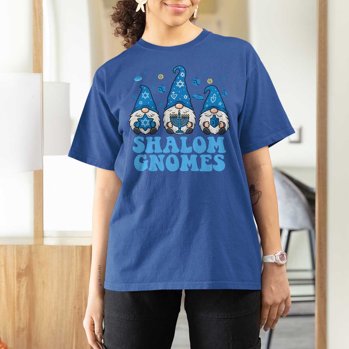 Happy Hanukkah T Shirt For Women Retro Groovy Eight Nights Lights - Wonder Print Shop