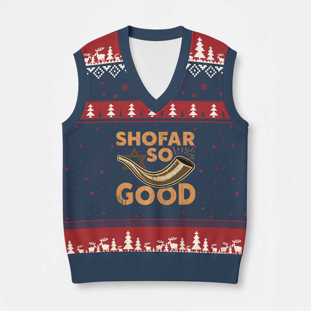 Shofar So Good V-Neck Knit Sweater Vest Funny Rosh Hashanah Jewish Holiday Gift - Wonder Print Shop
