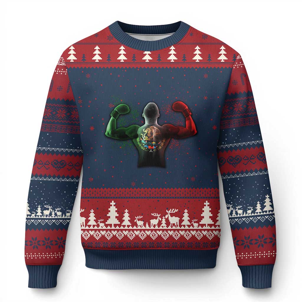 Mexican Boxing Ugly Christmas Sweater Retro Vintage Watercolors Mexico Flag Boxer