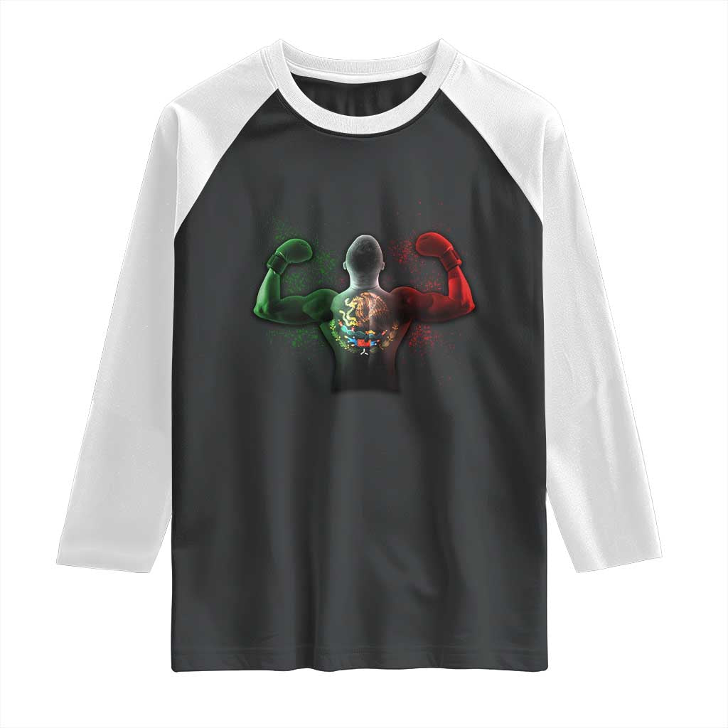 Mexican Boxing Raglan Shirt Retro Vintage Watercolors Mexico Flag Boxer