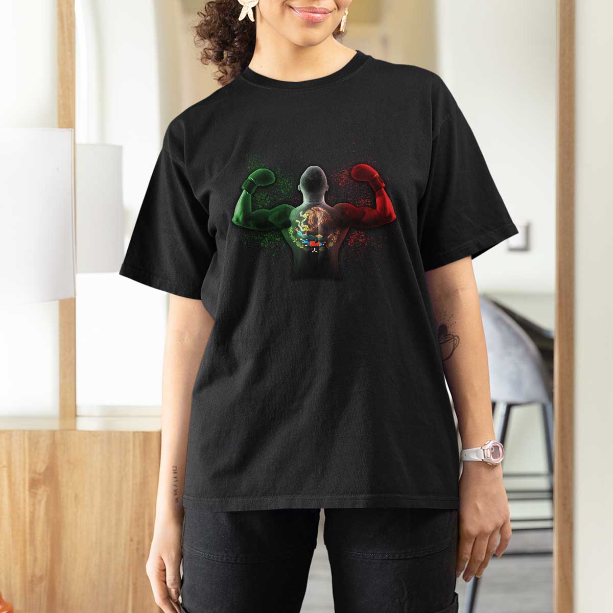 Mexican Boxing T Shirt For Women Retro Vintage Watercolors Mexico Flag Boxer