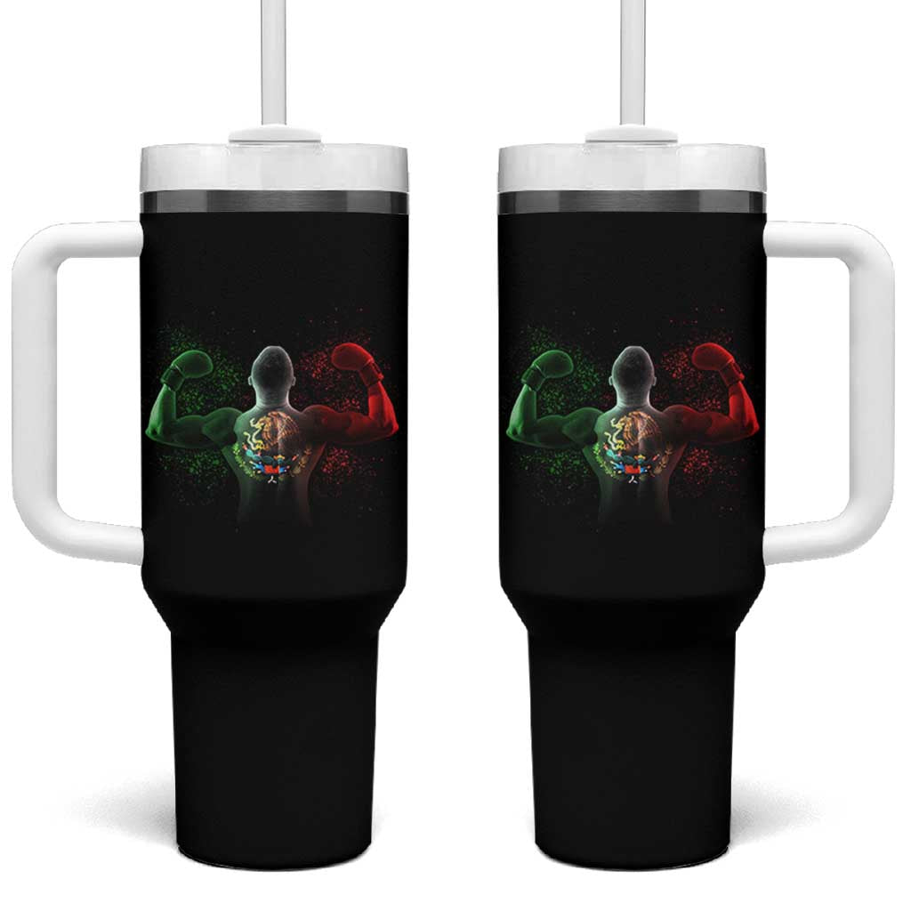 Mexican Boxing Tumbler With Handle Retro Vintage Watercolors Mexico Flag Boxer