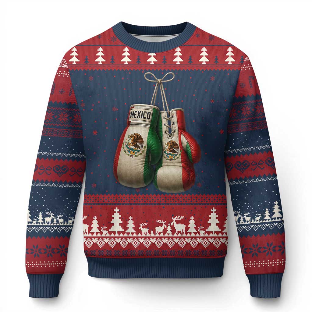 Mexican Boxing Gloves Ugly Christmas Sweater Retro Vintage Mexico Flag Boxer