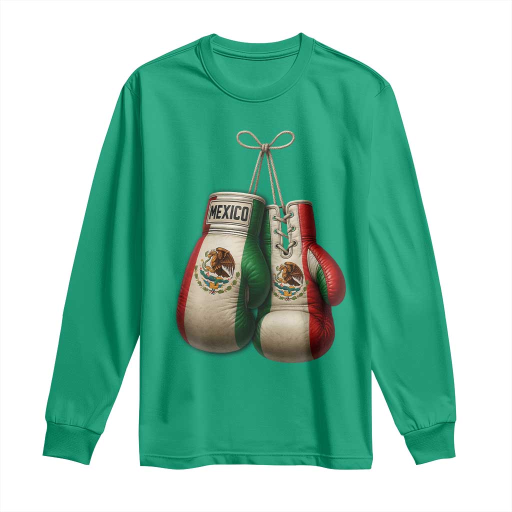 Mexican Boxing Gloves Long Sleeve Shirt Retro Vintage Mexico Flag Boxer