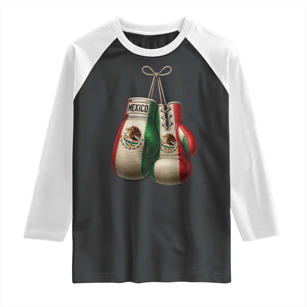 Mexican Boxing Gloves Raglan Shirt Retro Vintage Mexico Flag Boxer