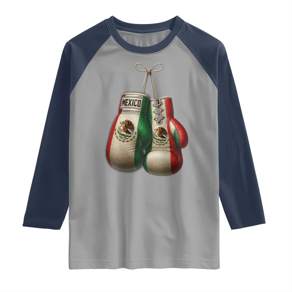 Mexican Boxing Gloves Raglan Shirt Retro Vintage Mexico Flag Boxer