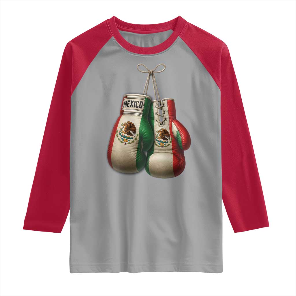 Mexican Boxing Gloves Raglan Shirt Retro Vintage Mexico Flag Boxer