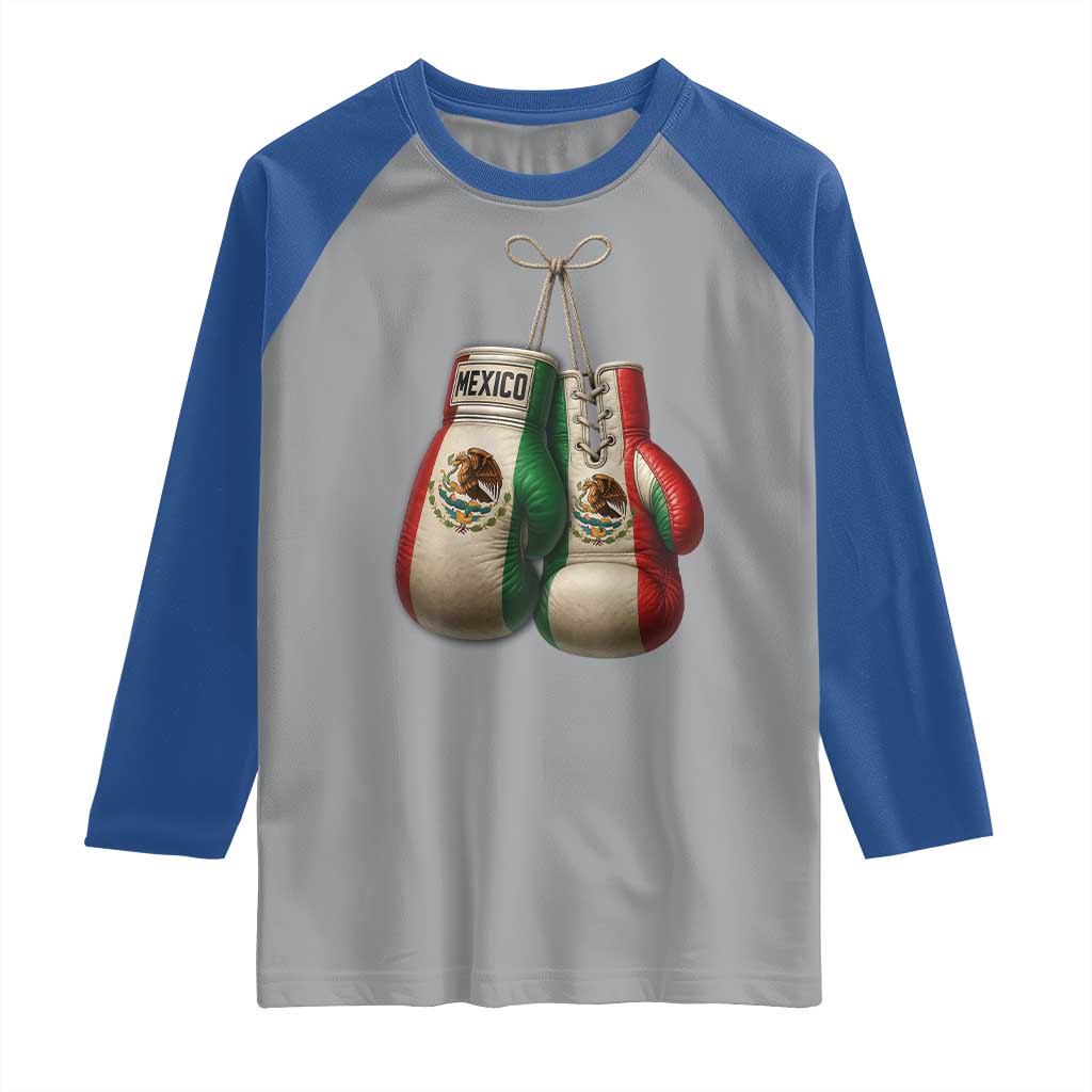 Mexican Boxing Gloves Raglan Shirt Retro Vintage Mexico Flag Boxer