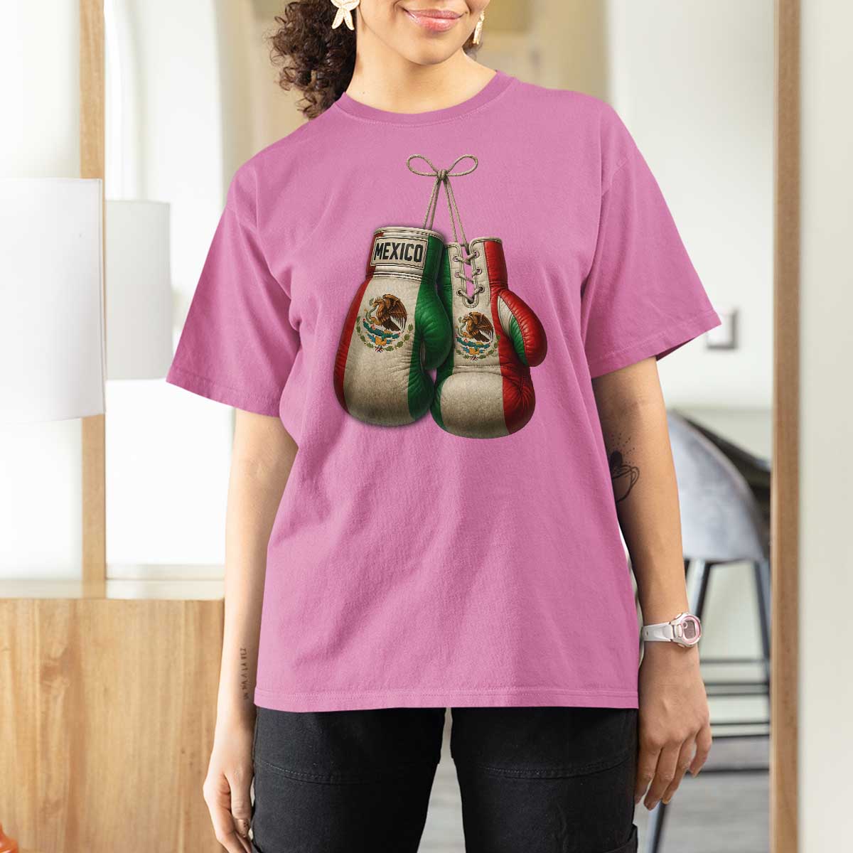 Mexican Boxing Gloves T Shirt For Women Retro Vintage Mexico Flag Boxer