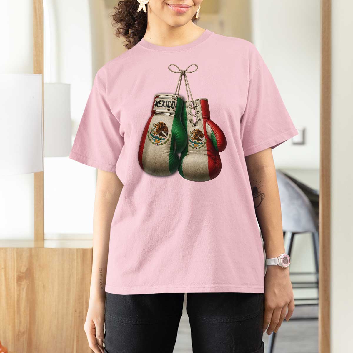 Mexican Boxing Gloves T Shirt For Women Retro Vintage Mexico Flag Boxer