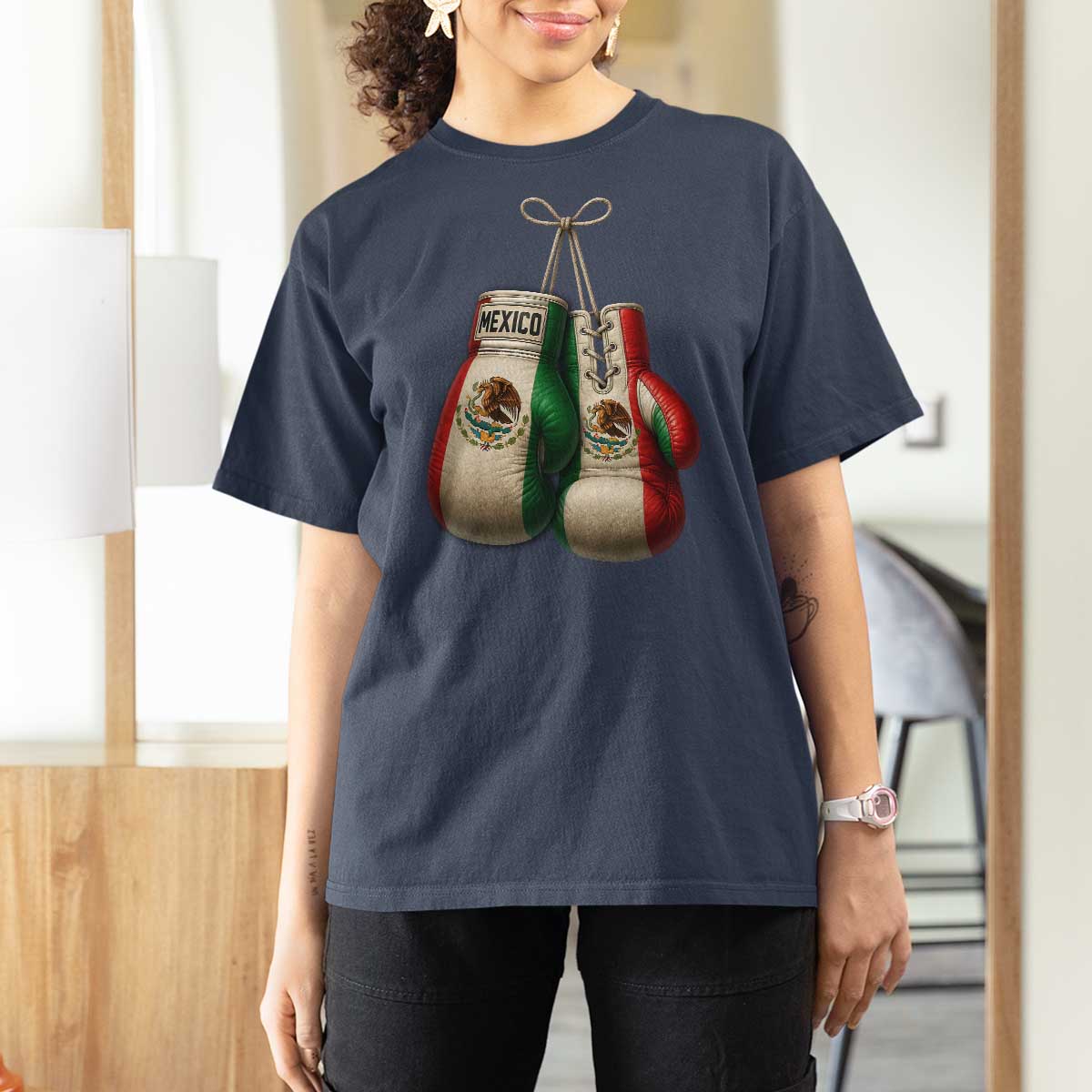 Mexican Boxing Gloves T Shirt For Women Retro Vintage Mexico Flag Boxer