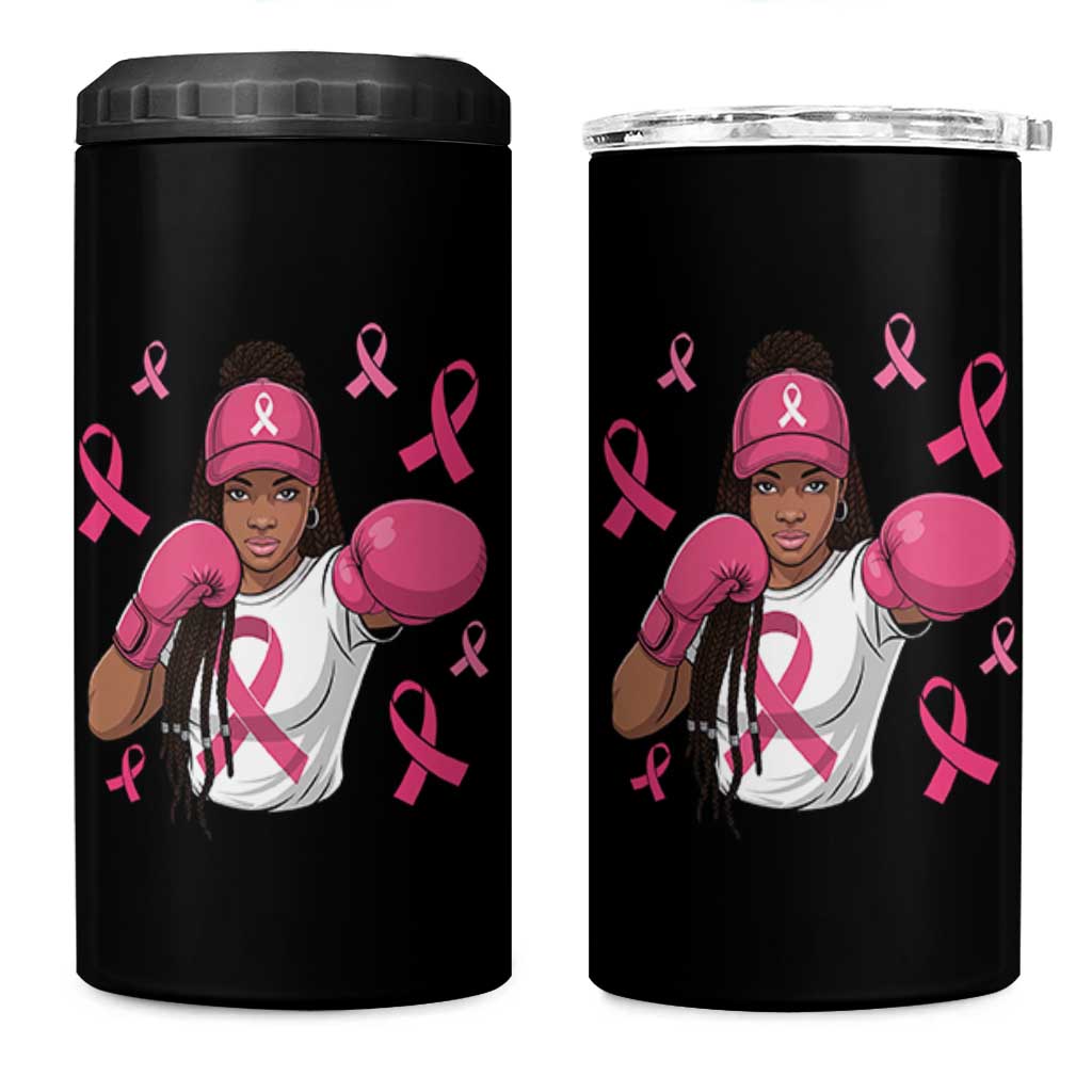 Black Women Fight Breast Cancer Awareness 4 in 1 Can Cooler Tumbler Pink Ribbon African American