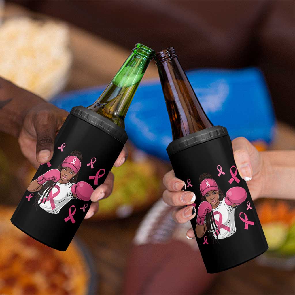 Black Women Fight Breast Cancer Awareness 4 in 1 Can Cooler Tumbler Pink Ribbon African American
