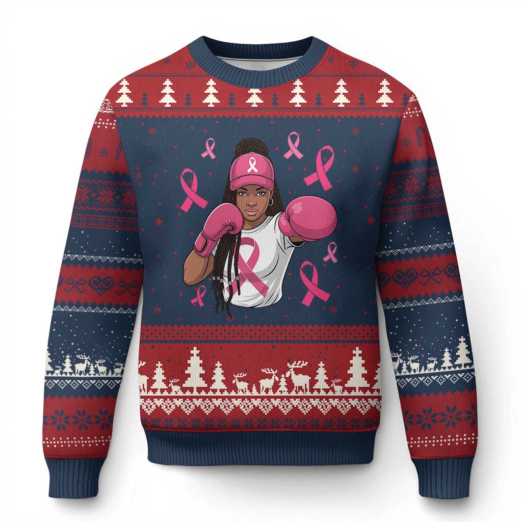 Black Women Fight Breast Cancer Awareness Ugly Christmas Sweater Pink Ribbon African American