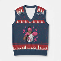 Black Women Fight Breast Cancer Awareness V-Neck Knit Sweater Vest Pink Ribbon African American
