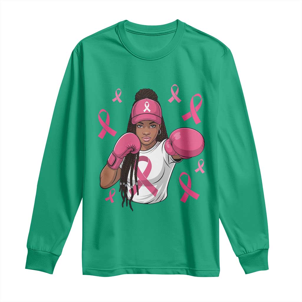 Black Women Fight Breast Cancer Awareness Long Sleeve Shirt Pink Ribbon African American