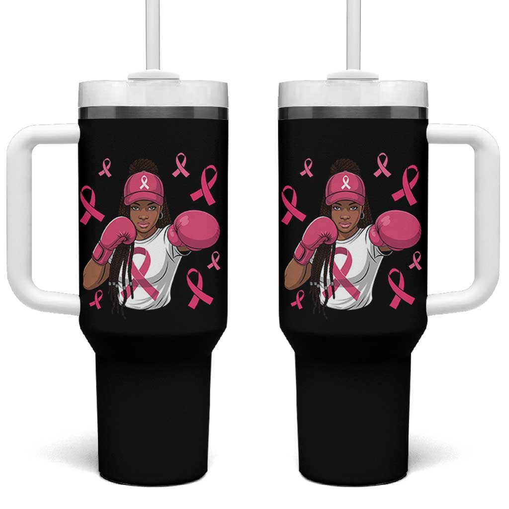 Black Women Fight Breast Cancer Awareness Tumbler With Handle Pink Ribbon African American