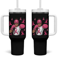 Black Women Fight Breast Cancer Awareness Tumbler With Handle Pink Ribbon African American