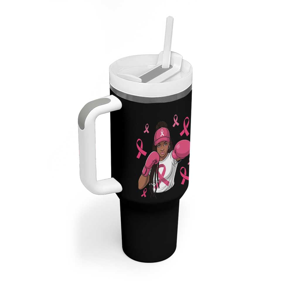 Black Women Fight Breast Cancer Awareness Tumbler With Handle Pink Ribbon African American